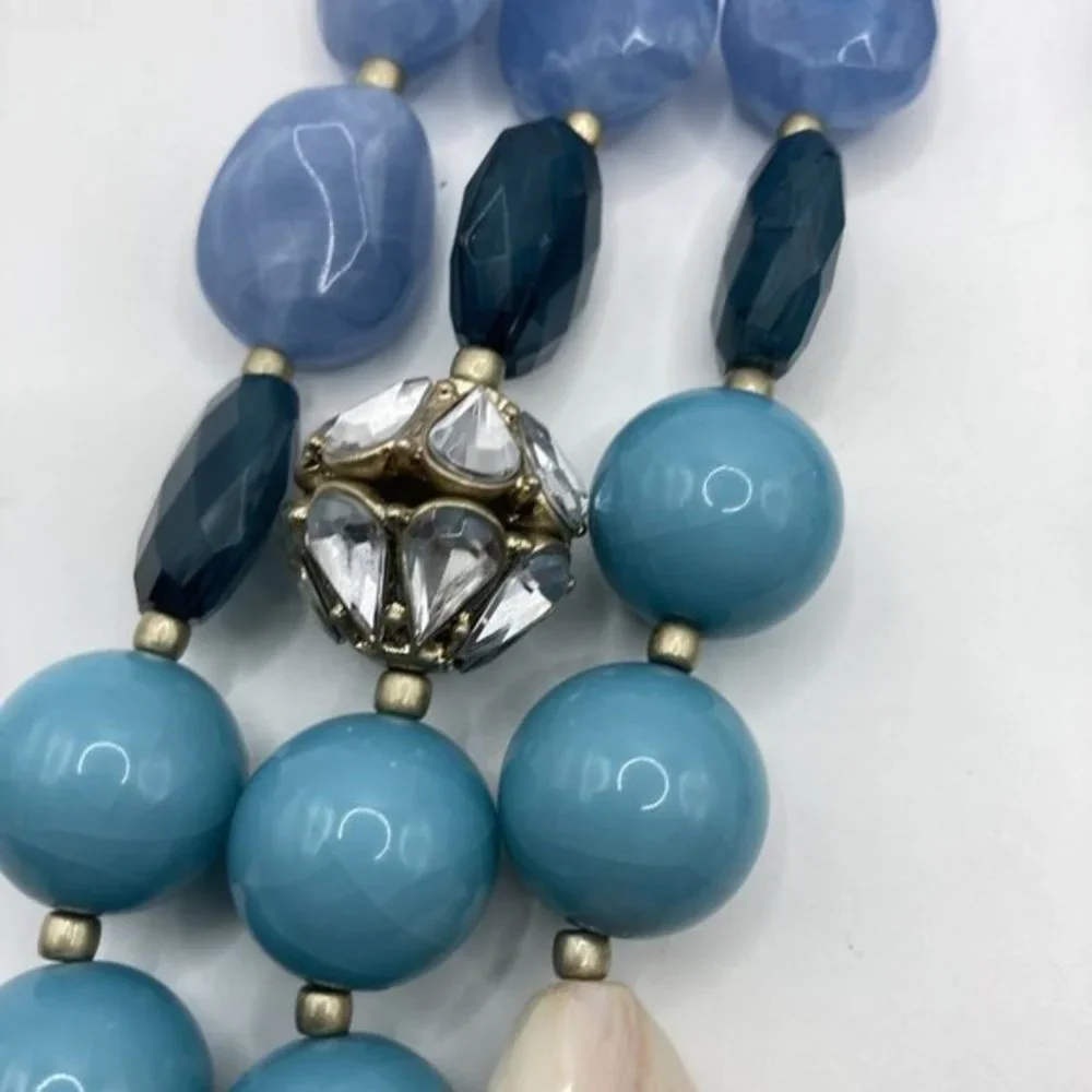 Triple Strand Acrylic Faceted Beads Wood Gold Tone LYNDELL NYC Designer Necklace